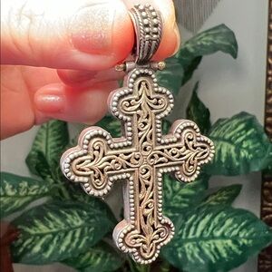 Konstantino 2-Tone Sterling Silver 18k Gold Ornate Large Cross Necklace Pendant